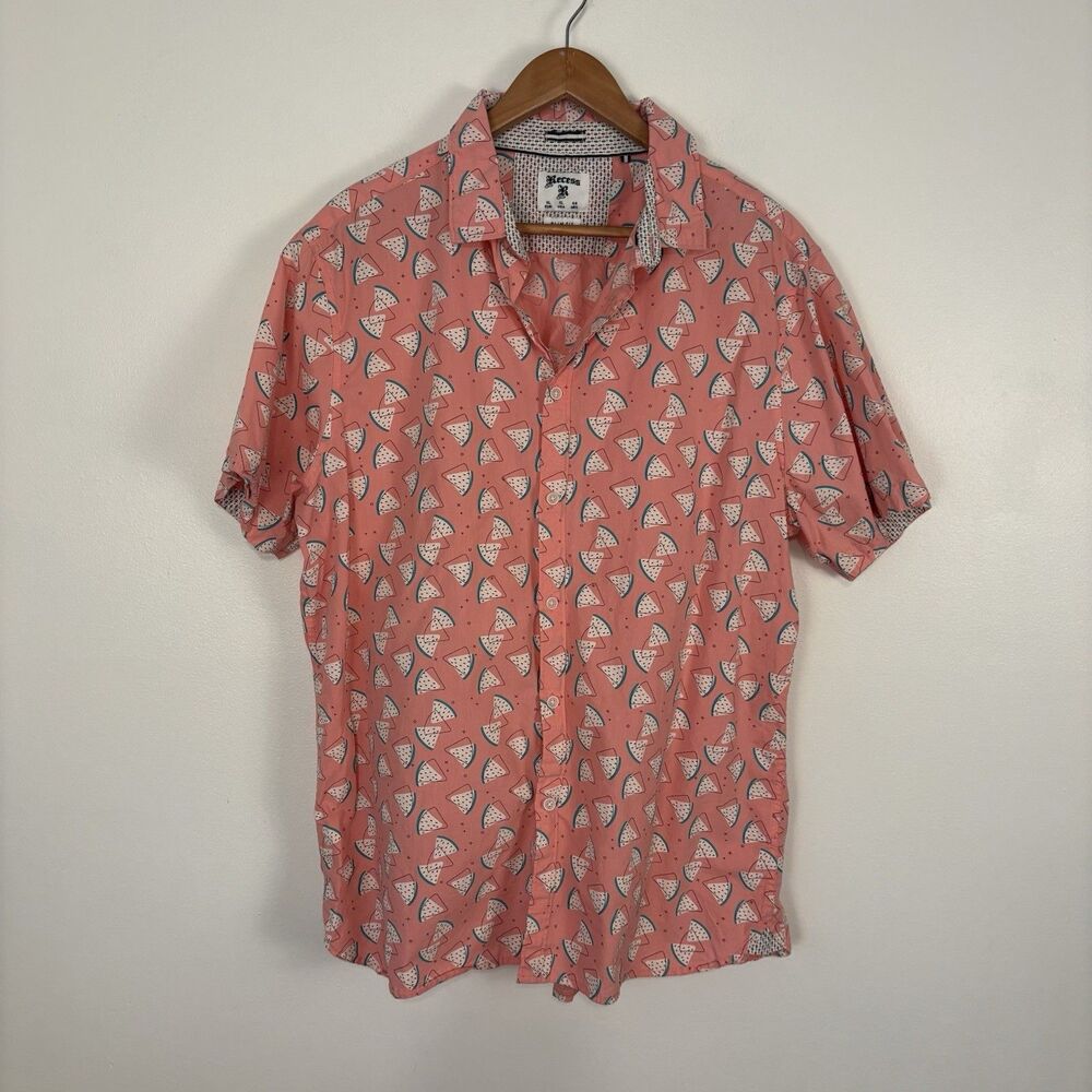 Recess Novelty Watermelon Button-up Shirt Short Sleeve Vacation Resortwear SZ XL
